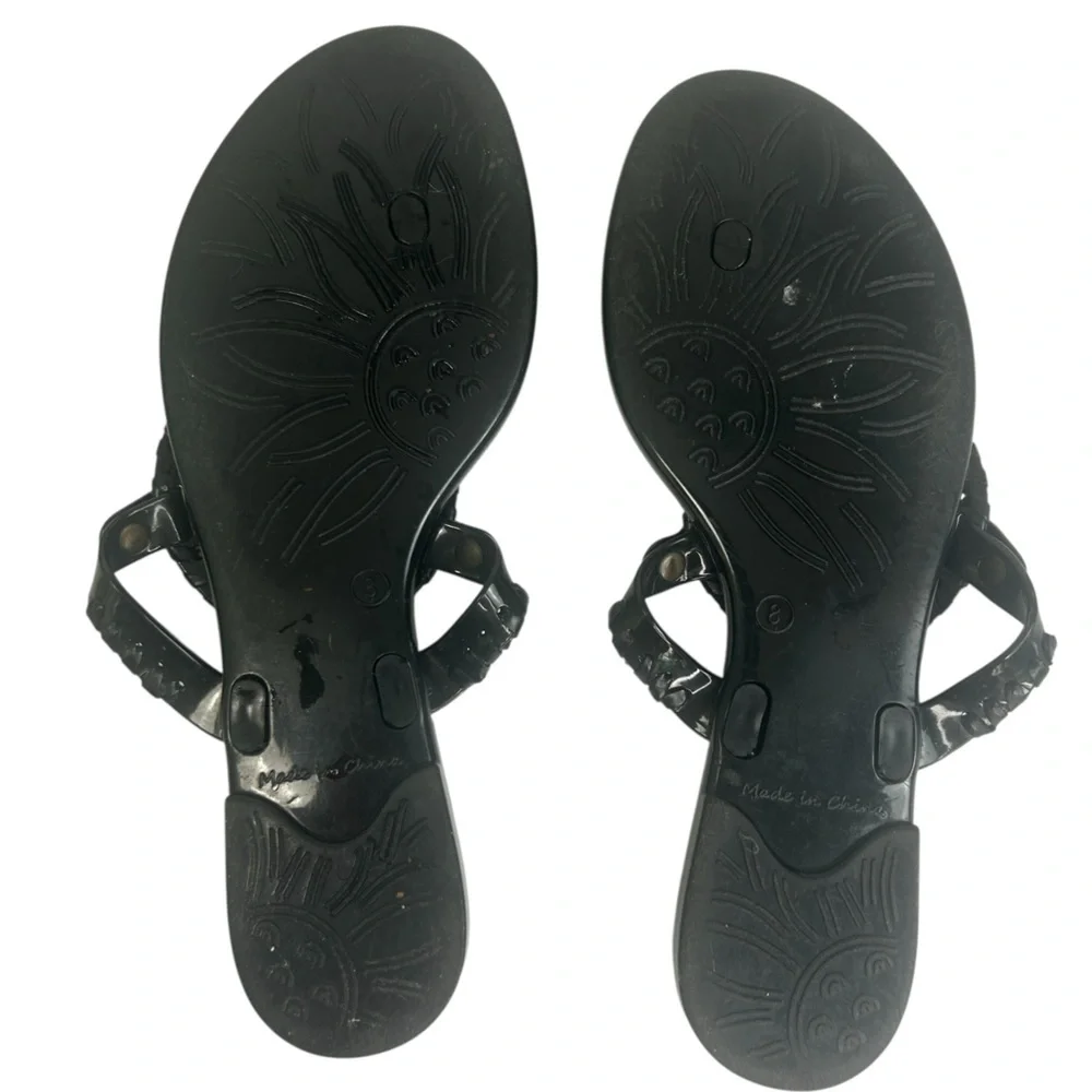 Jack Rogers Georgica Whipstitch Black Jelly Thong Sandals Women's Size 8